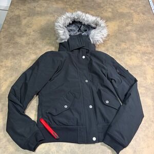 Hollister Jacket Womens XS Black All-Weather Faux Fur Hood Hooded Coat